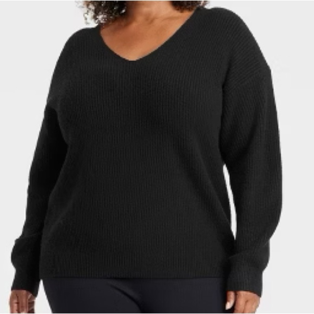 Lane Bryant black v-neck sweater layering cozy v neck pullover